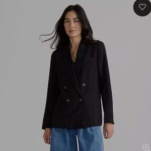 Lands End Womens Linen Double Brested Black Blazer Relaxed Fit Pockets Plus 18.